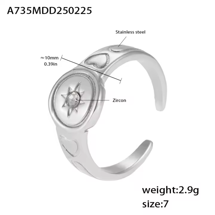 Anillo de flor con sello chapado en oro de 18 quilates de acero inoxidable Retro a la moda para mujer, anillos de moda de alta gama, accesorios de joyería, regalo de cumpleaños simple North Star Starburst anillos de sello Simple Color dorado anillo - 1