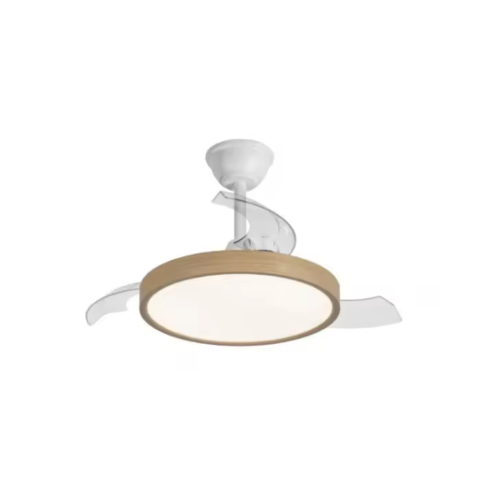 NARVI Ventilador de techo de METAL, Tamaño Ø50 cm,  3 Palas retráctiles transparentes, Motor DC 30W, LED  45W x2, Regulable en intensidad y memoria.  Con mando a distancia.. Ref. ELBA 2040 - 1