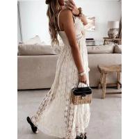 Vestido Largo Bohemio De Verano Elegante Para Mujer Con Encaje Y Tirantes Spaghetti Vestido Casual De Vacaciones Sin Mangas Cuello V - details 2