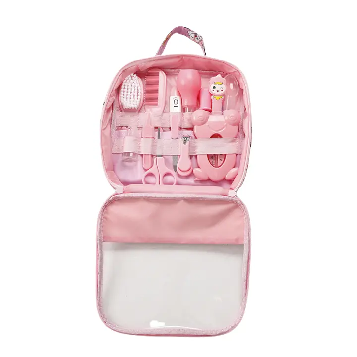 Bolsa para el cuidado del bebé, aspirador nasal determinado, cortauñas, termómetro, sistema de limpieza diaria de 13 piezas
Paquete de cuidados, rosa - 1