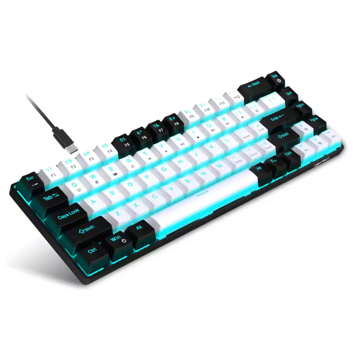 Teclado mecánico para juegos con cable,61 teclas anti-ghosting,retroiluminación LED azul,dos soportes ultracompactos (interruptor azul/negro, blanco, azul hielo) - 1