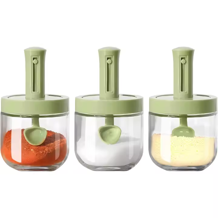 Cuchara para especias, condimento retráctil integrado con tapa de cuchara, tarros de vidrio, cucharas pequeñas para tarros de especias, recipientes a prueba de humedad - 1