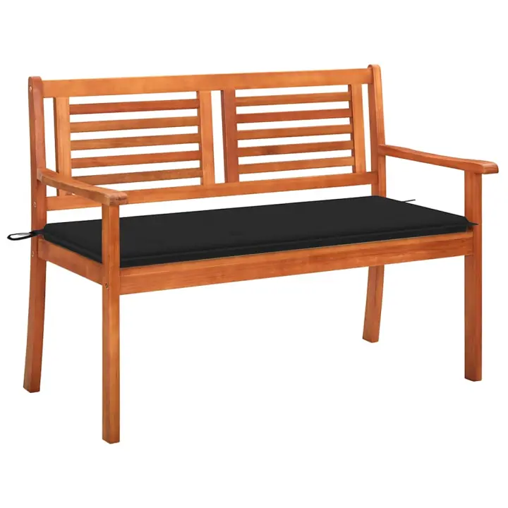 vidaXL Banco de jardín 2 plazas madera maciza eucalipto y cojín 120 cm en color Negro/Antracita/Estampados cuadros grises y más | acolchados duraderos para sofás de jardín terraza exterior - 1