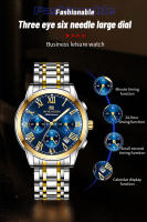 Reloj De Pulsera De Lujo Para Hombres 2024 Multifuncional De Acero Inoxidable 40mm Color Azul Oro Con Calendario Y Luz Fluorescente Resistente Al Agua 3Bar - details 6