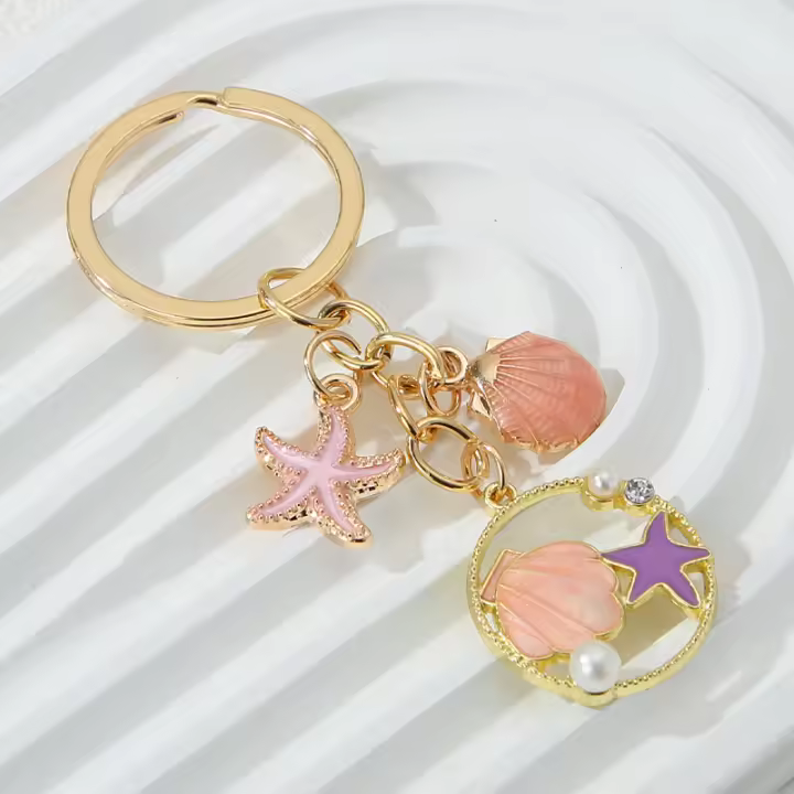 Llaveros Encantadores De Enamelo Con Estrella Y Concha De Perla Para Parejas Regalos De Amistad Joyería DIY Hecha a Mano - 1