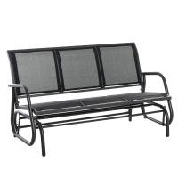 Outsunny Banco de Jardín Exterior de 3 Plazas Mecedora de Exterior con Reposabrazos Carga 300 kg para Terraza Balcón Patio 147x75x85 cm Negro - details 0