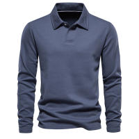 Primavera y otoño nuevos hombres lavados de manga larga con cuello casual tops de color sólido solapas de moda polo versátil - details 1