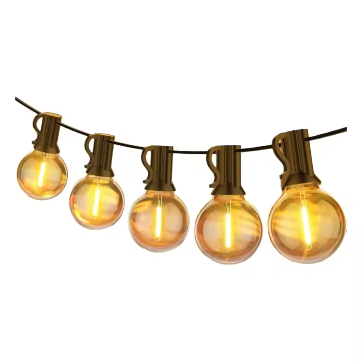 Guirnalda de luces para exteriores de 220 V, 15,2 m/50 pies G40 con 25 LED, guirnalda de luces para exteriores enchufable, impermeable, blanco cálido, 2700 K, adecuada para jardín, terraza, cafetería, fiesta de bodas - 1