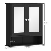 kleankin Armario de Baño con Espejo, Armario de Pared con 2 Puertas, Estante Abierto, Estante Ajustable, Mueble de Baño Colgar para Cocina, Salón, 56x13x58 cm, Negro - details 2