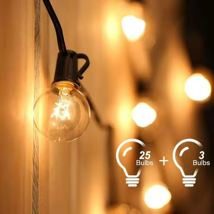 Guirnalda de luces para exteriores, guirnalda de Guinguette conectable, 7,6 M, 25 bombillas G40 con 3 bombillas de repuesto para fiesta, jardín, boda, patio - 1