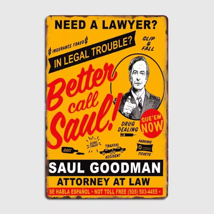 Placa De Metal Vintage De Poster Better Call Saul Saul Goodman Para Pub Garage Estilo Clásico Tamaño Rectangular - 1