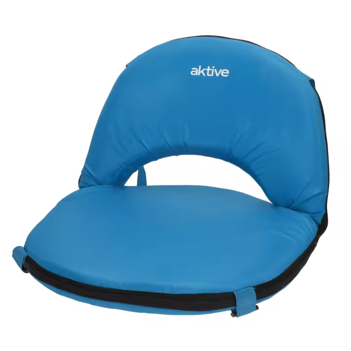 Aktive - Asiento plegable azul, respaldo ajustable 6 posiciones, 41x40x33 cm, diseño compacto y ligero, tejido poliéster, transporte tipo mochila, fácil de llevar y almacenar, ideal para playa, eventos, senderismo, picnic y actividades al aire libre - 1