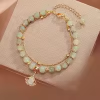 Pulsera De Doble Capa Con Pendiente De Hoja De Naranja Imitación De Jade Chino Estilo Para Mujer Joyería De Moda Accesorios - details 0
