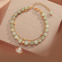 Pulsera De Doble Capa Con Pendiente De Hoja De Naranja Imitación De Jade Chino Estilo Para Mujer Joyería De Moda Accesorios - details 0