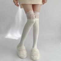Medias Largas De Veludo Con Encaje Blanco Y Cinta Para Mujer Estilo Lolita Calf Socks Lindas Y Dulces Medias De Pierna Media - details 8