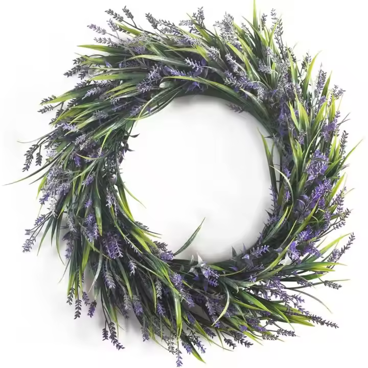 Puerta de entrada de corona de lavanda artificial, coronas de granja de 30 cm para pared, fiesta, boda, interior o decoración - 1
