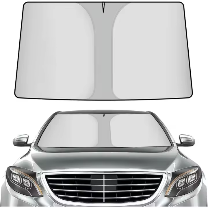 5 Piezas Parasol Plegable para Coche, 140x80cm Parasol Parabrisas Delantero para Coche, Parasol Parabrisas Coche Bloquea los Rayos UV, Parasol para Parabrisas Delantero para Autos, SUV (Plata) - 1
