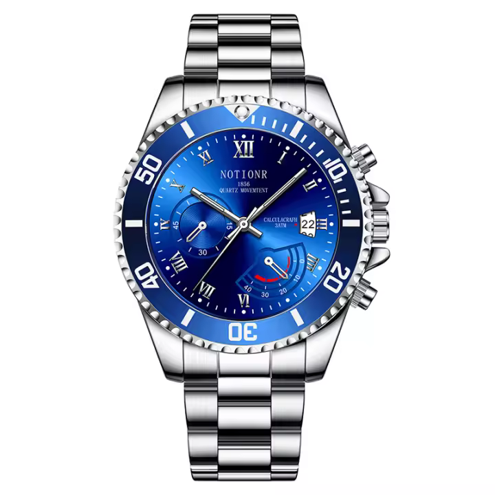 Reloj De Pulsera De Moda NOTIONR Para Hombre Deportivo Con Calendario Lujo Acero Inoxidable Cuarzo Relajado Luminoso Casual - 1
