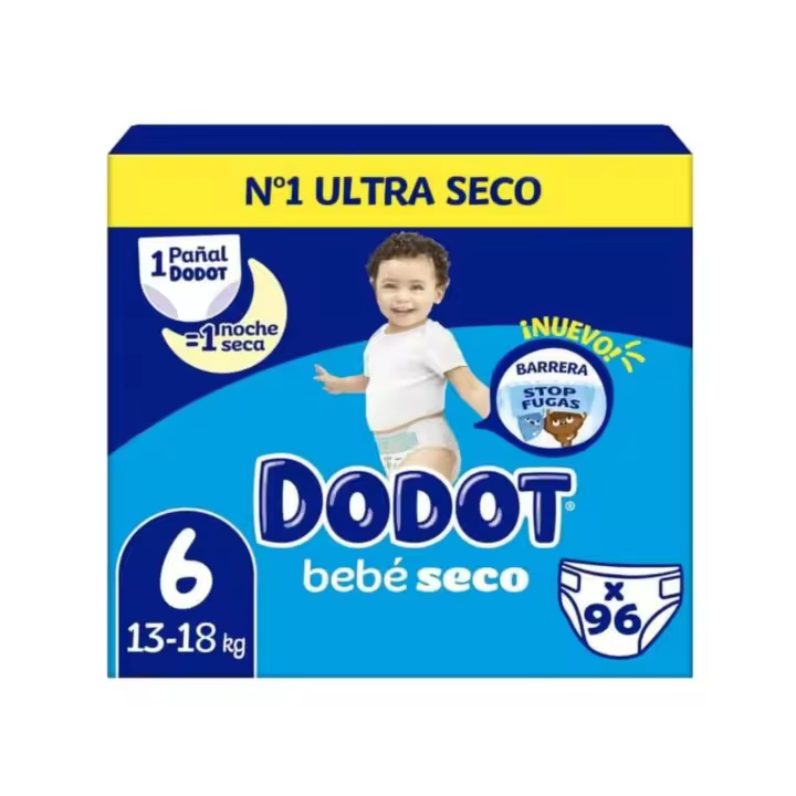 Dodot Bebé-Seco Pañales Talla 6, 13-18 kg, 96 Unidades, Ultra Seco con Barrera Anti-Fugas - 1