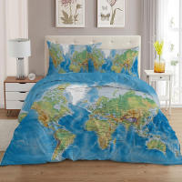 Juego De Cama Con Diseño De Mapa Del Mundo 3 Piezas Funda De Edredón Y 2 Almohadillas Estilo Moderno 100% Poliéster - details 2