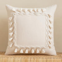 Cojín De Lumbar Boho Tufted Moderno Y Rústico En Color Crema Cubierta De Algodón Con Borlas 30x50cm 45x45cm Regalo Para Adultos - details 9