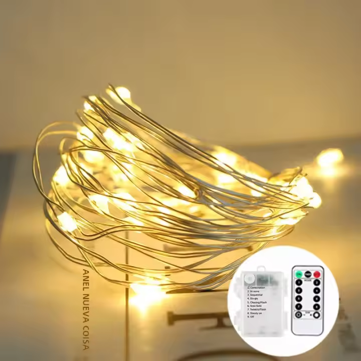 Cadena De Luces LED 8 Modos Control Remoto Batería Cuero Decoración De Navidad Fiesta Hogar 2/5/10M Longitud Ajustable - 1