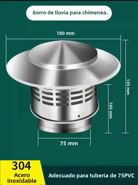 Cubierta De Campana Para Camino De Hierro 75/160/200mm Acero Inoxidable Salida De Aire Exterior Para Techo Protección Contra Insectos - 1