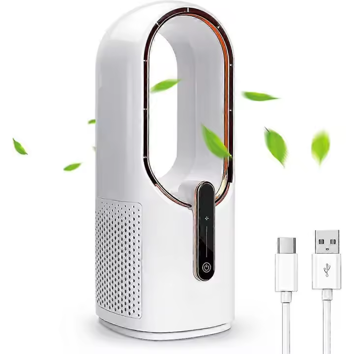 Ventilador de escritorio, sin aspas, USB de 11,8 pulgadas, con control táctil y 3 velocidades de enfriamiento, ideal para dormitorio y oficina. - 1