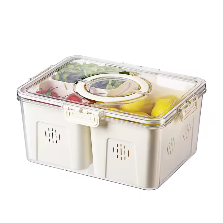 Tapas organizadoras (3 compartimentos), contenedores de almacenamiento para refrigerador, organizadores transparentes, apilables con tapa - 1