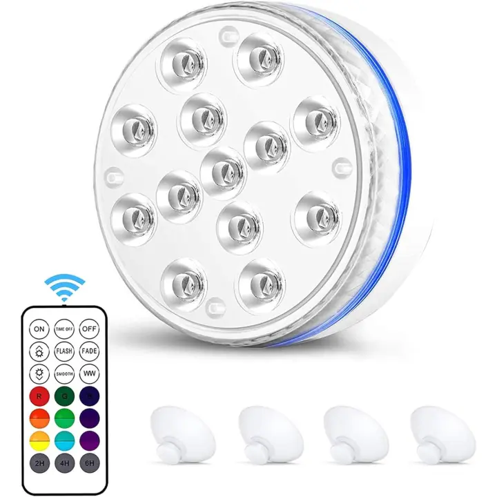 Luz ajustable de 2,7 pulgadas, 13 bombillas con control remoto, foco para acuario, luz de pared para pecera, luz subacuática temporizada magnética, luz LED sumergible (4 unidades) - 1