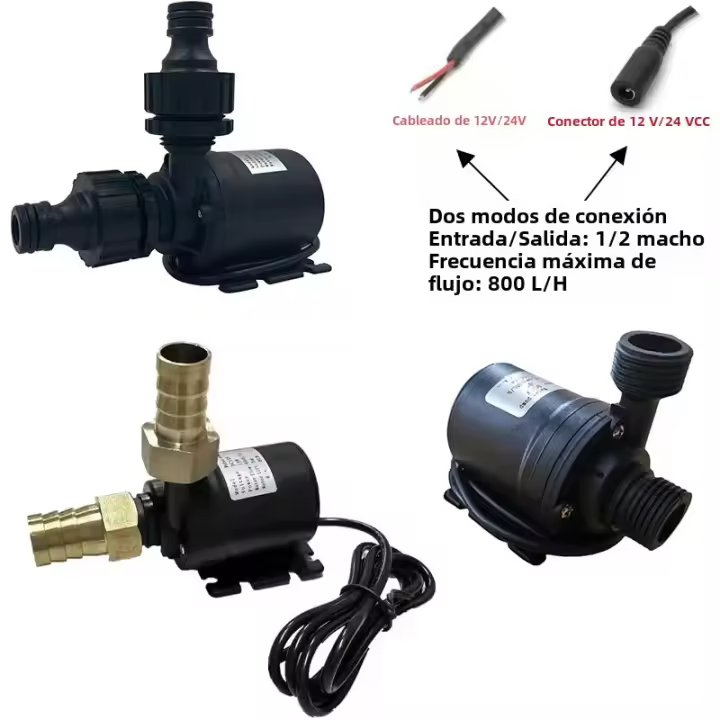 Bomba De Agua Sujeta Al Submersible 12v Alta Presión Ultra Silenciosa Solar DC 24V Elevación 5M 800L/H Motor Sin Escobillas Con Conector Rápido - 1