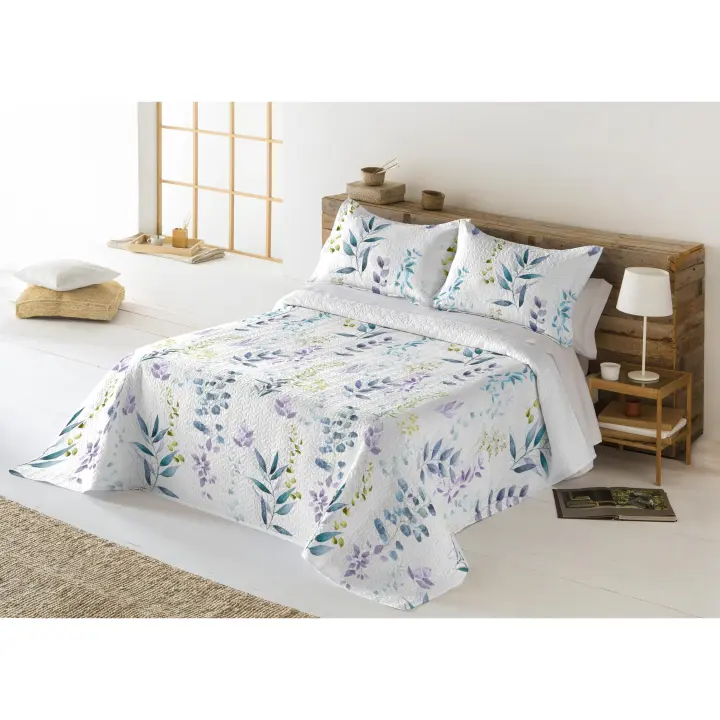 Colcha Bouti Cama 135 y 150 cm Reversible con Fundas de Cojín. Fina y Ligera, Floral, Colores, Primaver y Verano. Blanca o Estampada. Dormitorio. Modelo Bratis - 1