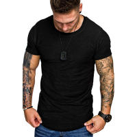 Camiseta Deportiva Para Hombre Cuello Redondo Manga Corta Ajustada Fitness Casual Hip Hop Verano Moda Sólida Basic Top - details 3