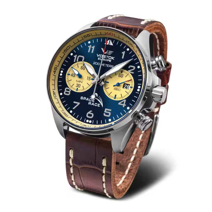 Reloj Vostok Europe SPACE RACE con Cronómetro y Correa de Piel Marrón 6S21-325A667 - 1