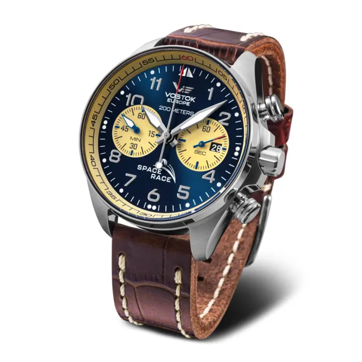 Reloj Vostok Europe SPACE RACE con Cronómetro y Correa de Piel Marrón 6S21-325A667 - 1