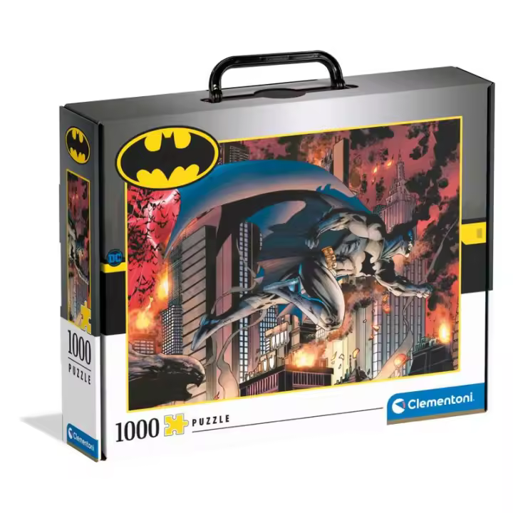 Puzzle 1000 Batman en la ciudad de Gotham en llamas y maletín Clementoni 39678 - 1