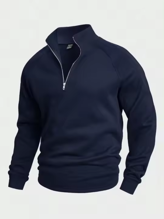 Sudadera raglán de manga larga con cuello alto y media cremallera para hombre - 1