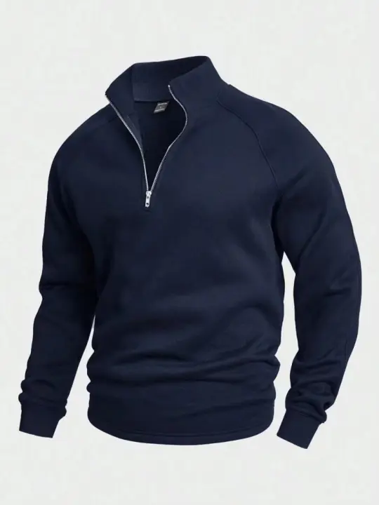 Sudadera raglán de manga larga con cuello alto y media cremallera para hombre - 1