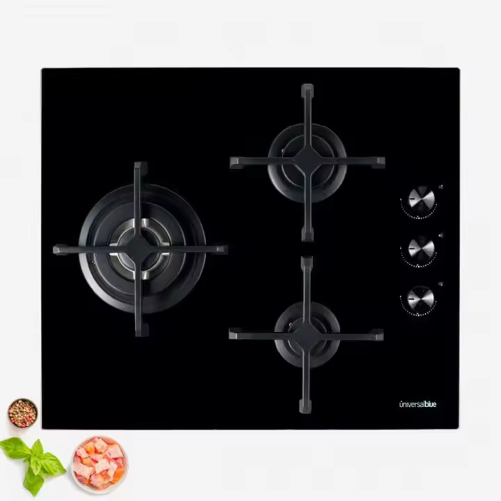 UNIVERSALBLUE Placa de Gas Universal Blue Maia B-Plus 3 Fuegos Cristal Negro - 1