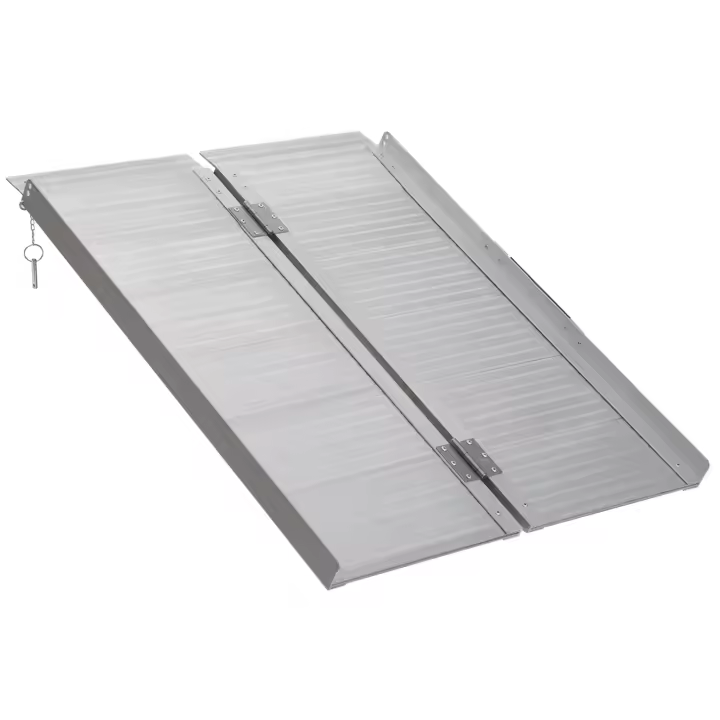 HOMCOM Rampa de carga para silla de ruedas HOMCOM Rampa de acceso de aluminio plegable antideslizante con bordillos Carga máxima 270 kilos 91 x 74 cm - 1