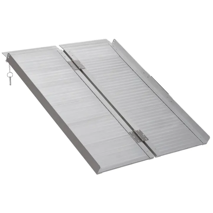 HOMCOM Rampa de carga para silla de ruedas HOMCOM Rampa de acceso de aluminio plegable antideslizante con bordillos Carga máxima 270 kilos 91 x 74 cm - 1
