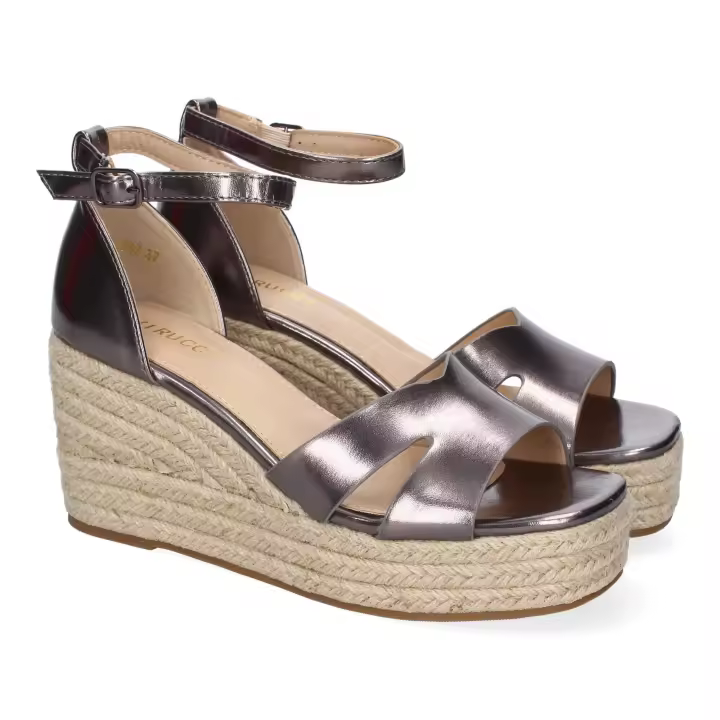 PuntoSalao Sandalias de cuña en yute para mujer color metalico plomo VR5-1562 - 1