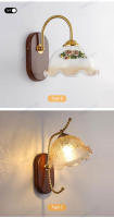 Lámpara De Pared Minimalista Nórdica Luz De Dormitorio Lámpara Retro Estadounidense Para Sala De Estar Pasillo Material De Madera Sólida Y Vidrio Transparente - details 12