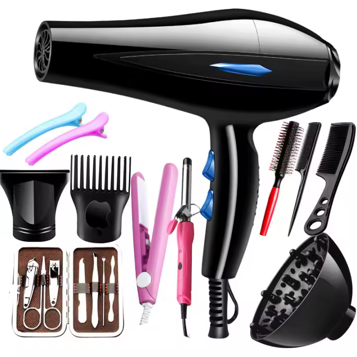 Secador de pelo profesional con enchufe europeo, secador de pelo de alta potencia para salón con difusor, boquillas y accesorios de peinado - 1