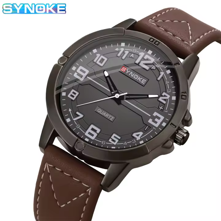 Reloj De Cuarzo Para Hombre Estilo Deportivo Y Retro Con Correa De Cuero Adecuado Para Estudiantes Y Negocios Sin Movimiento Métrico Nueva Moda SYNOKE - 1
