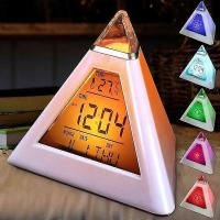 Reloj despertador LED Digital 7 colores que camian La Luz DE LA Noche Tiempo temperatura Pantalla Pirámide escretorio - details 1