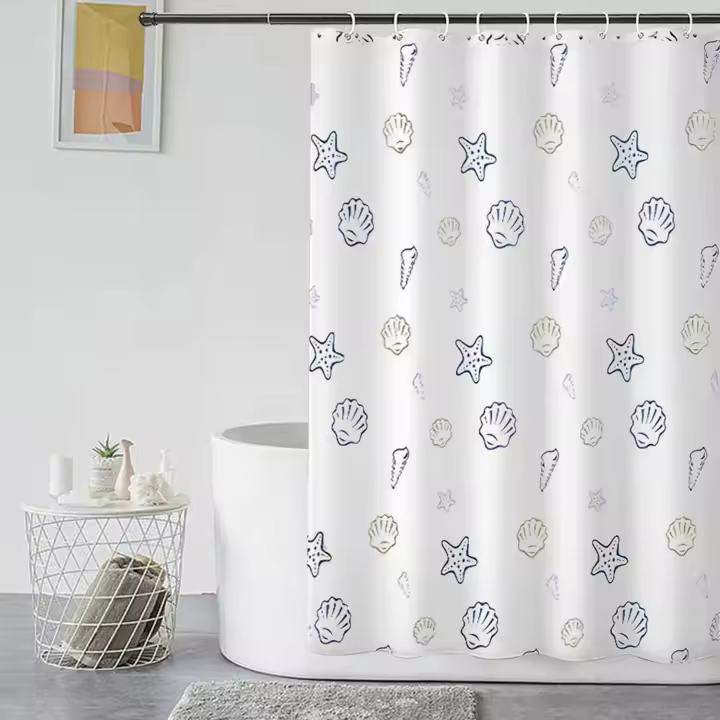 Cortina impermeable de Ducha de Tela y Poliéster - Cortina Baño antimoho con 12 Ganchos y Pesos para Bañera, Lavable con Agua - Blanco - 1