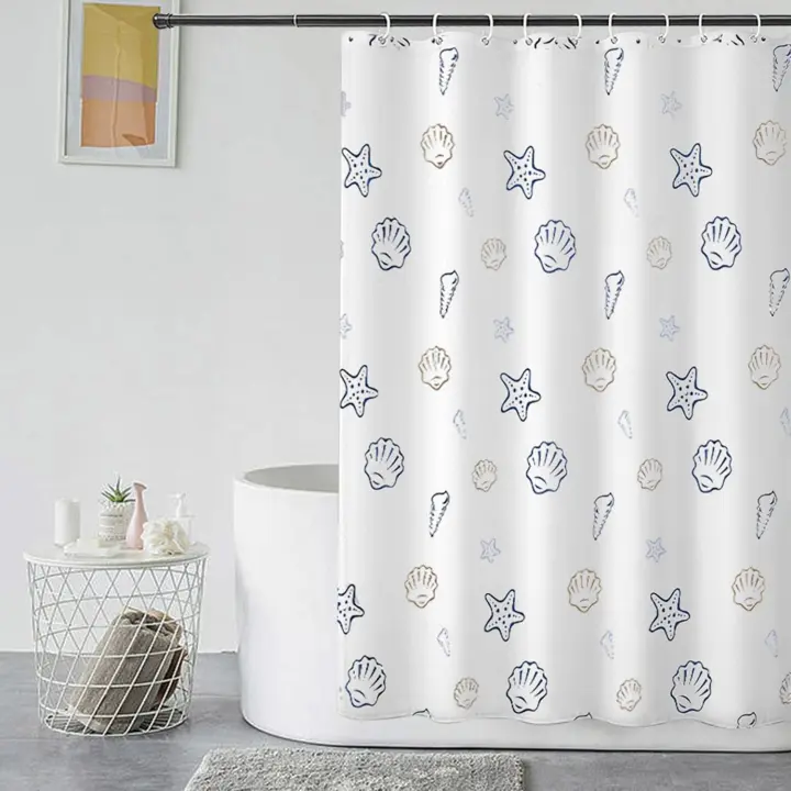 Cortina impermeable de Ducha de Tela y Poliéster - Cortina Baño antimoho con 12 Ganchos y Pesos para Bañera, Lavable con Agua - Blanco - 1
