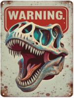 Cartel De Dinosaurio Divertido 'Beware' Decoración De Pared Retro De Metal Vintage Para Sala De Estar Barra Garage Jardín Patio Porche Baño - details 0