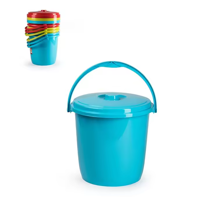 Tradineur - Cubo basura eco con tapa  y asa, capacidad 15 litros,  fabricado en España, color surtido, 32 x 32 x 33,5 cm - 1